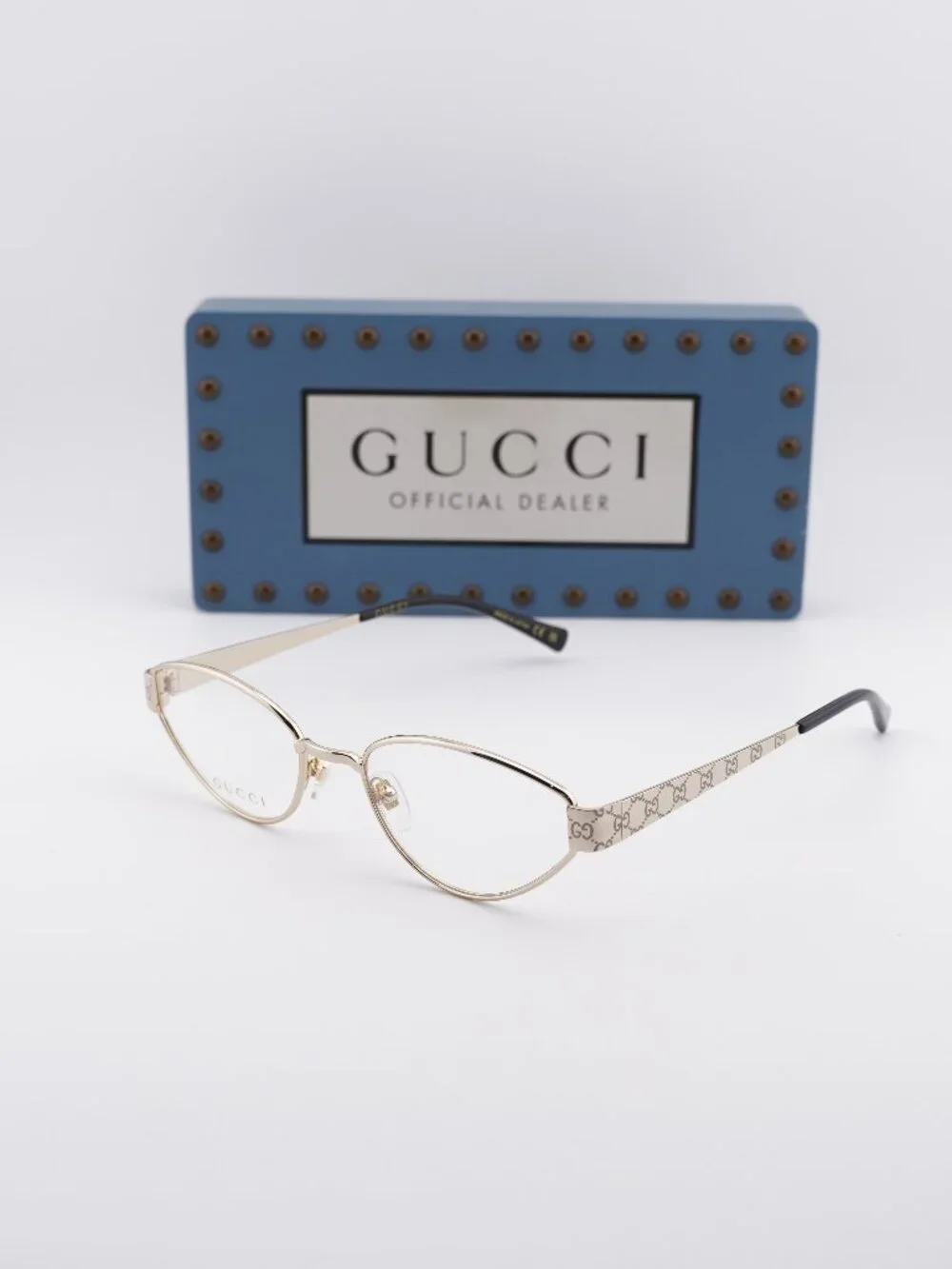 Gucci GG1853O 001 Cat Eye Eyeglasses 54mm - Gold with GG Pattern